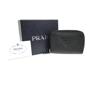 PRADA Logo Bifold Compact Wallet Saffiano Leather Black Italy
